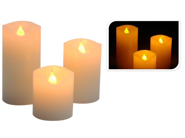 LED Kerzen 3er Set Größen 5x5 cm 5x7,5 cm 5x10 cm