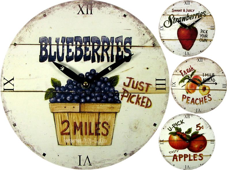 Wanduhr yummy fruits, Ø 29 cm, 4fach sortiert