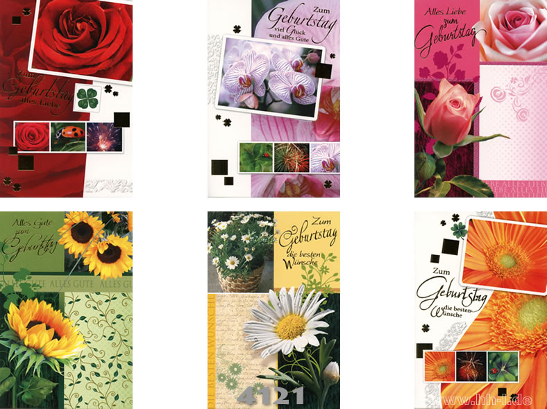 Geburtstags-Karte mit farbigen floralen Motiven