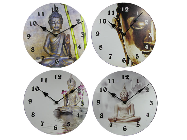 Wanduhr Buddha, Ø 29 cm, 4fach sortiert