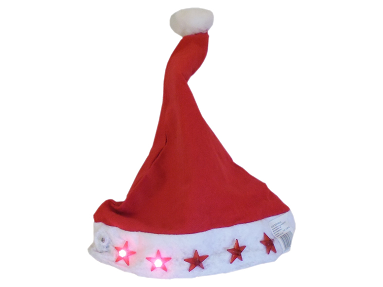 Weihnachtsmann-Mütze aus Filz mit Bommel One Size ,Ø 22 L 37 cm rot/weiss mit Licht
