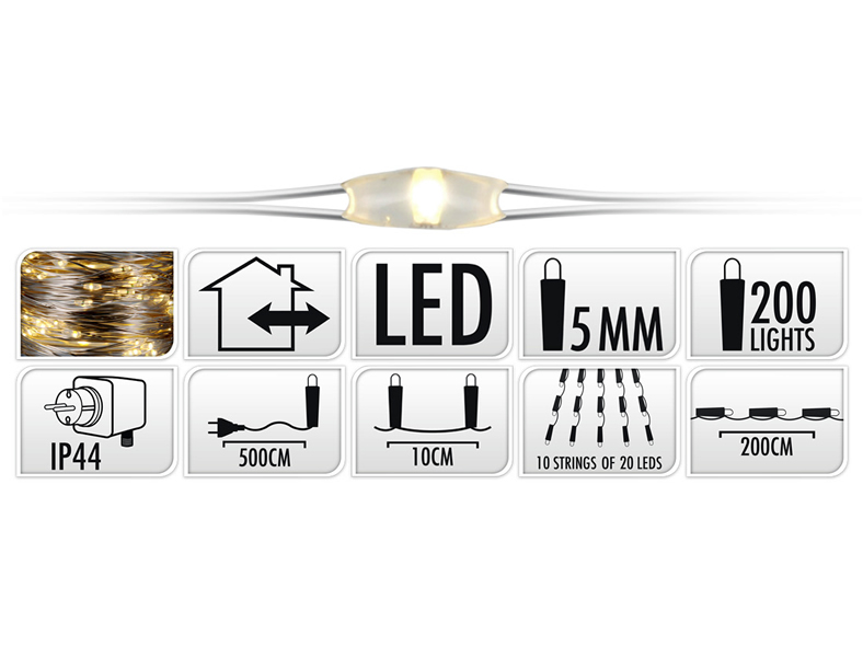 LED Wasserfall Silberdraht Beleuchtung für Außen 200 LED warmweiß