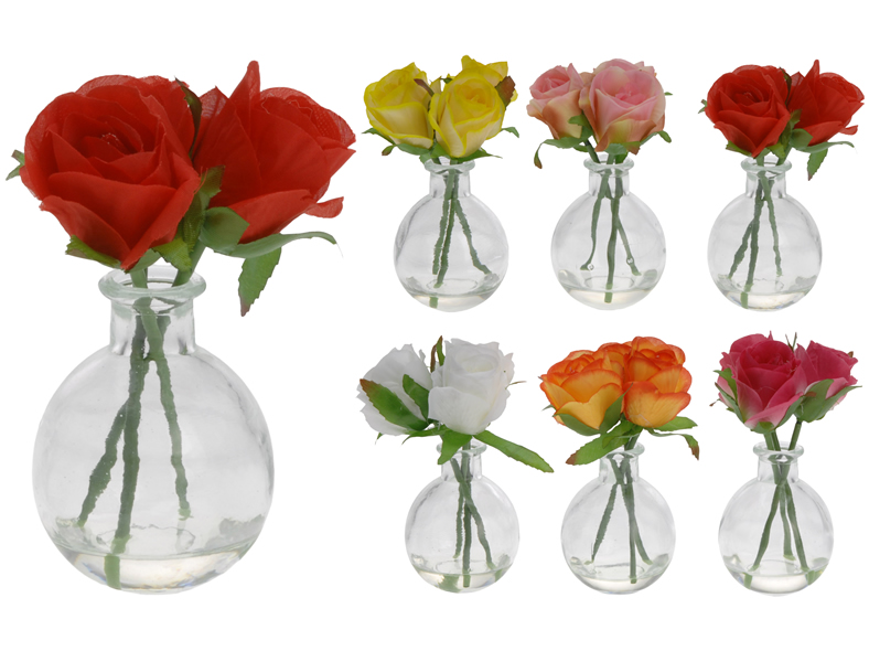Rosen 3 Stück in einer Vase aus Glas, 15 x 9 cm