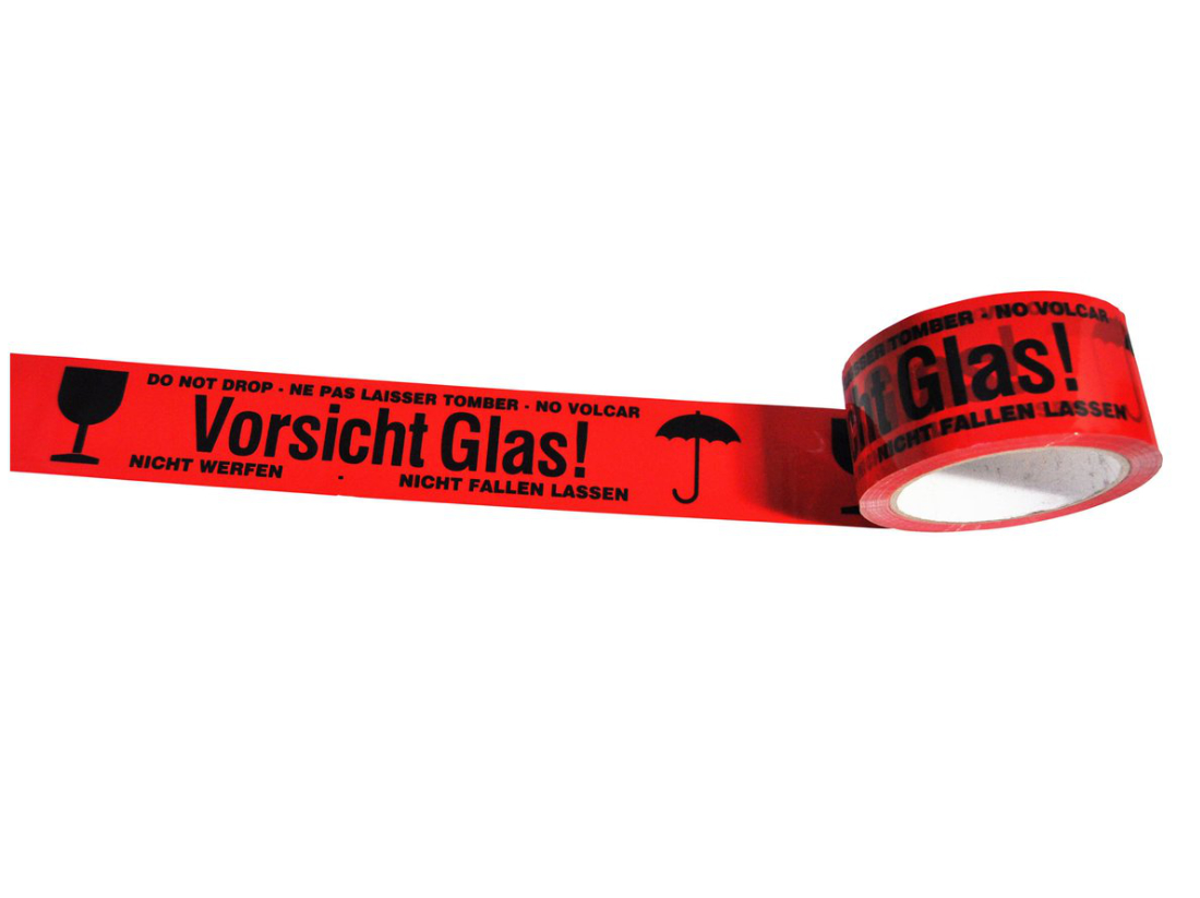 PP Paketband, Klebeband Vorsicht Glas, 48 mm breit, 66 m Rolle