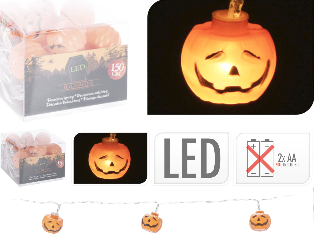 Halloween LED Lichterkette Kürbis mit 12 LED`s