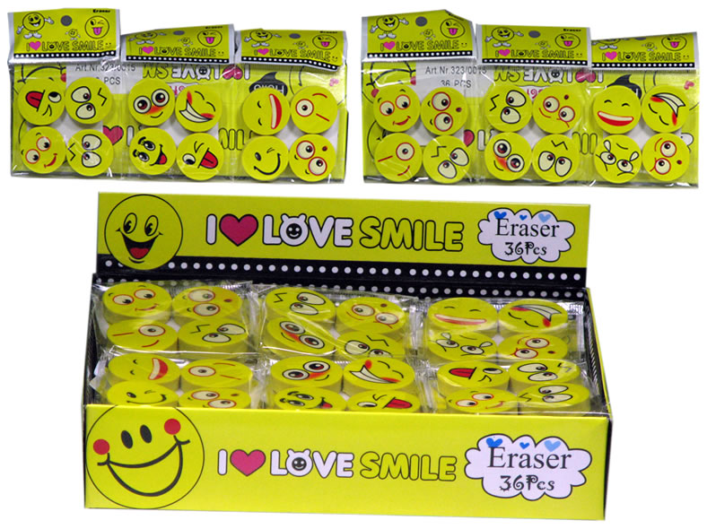 Radiergummi Smily Durchmesser 2,5cm  4er PACK