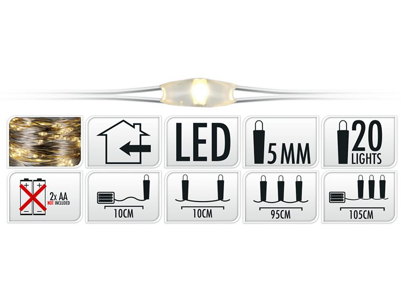 LED Silberdraht Beleuchtung 20 LED, warmes weiß