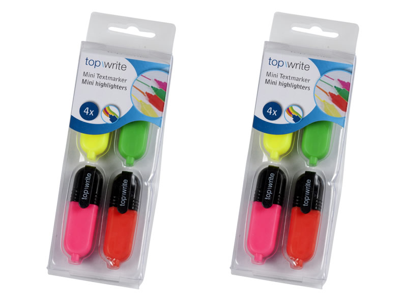 Textmarker Mini, 4er Pack mit Taschenclip