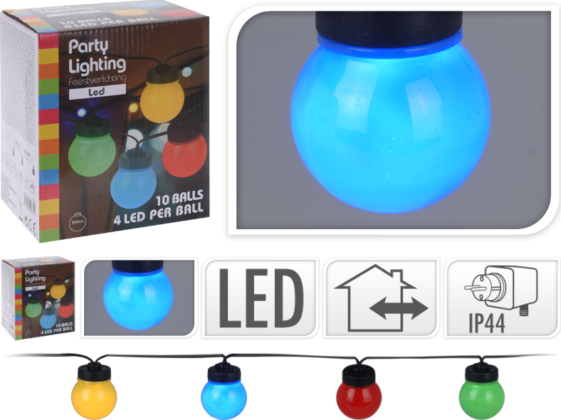 Partybeleuchtung, Festbeleuchtung Outdoor, 10 Lampen mit 40 LED , 4,5 m