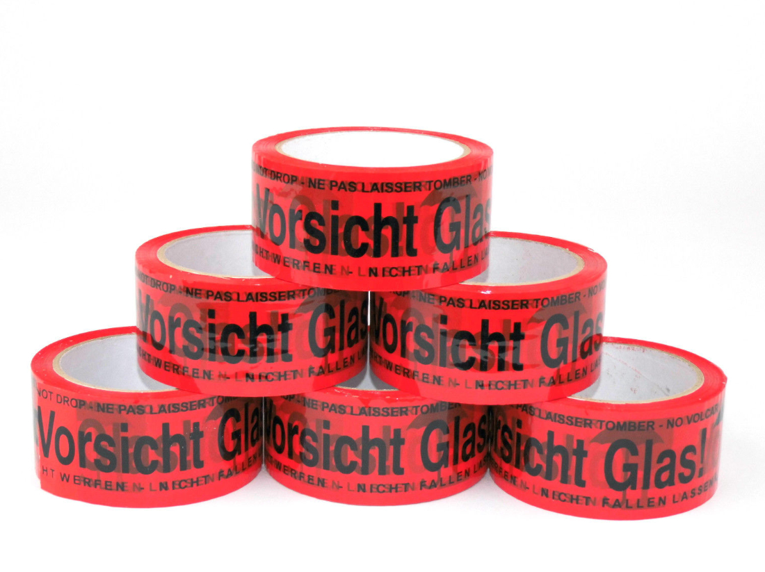 PP Paketband, Klebeband Vorsicht Glas, 48 mm breit, 66 m Rolle