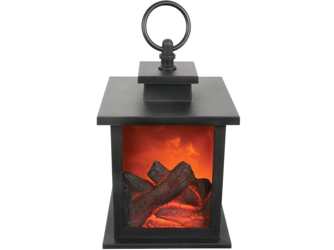 Laterne Metall mit Kamin-Feuer,  16 x 14 x 25 cm