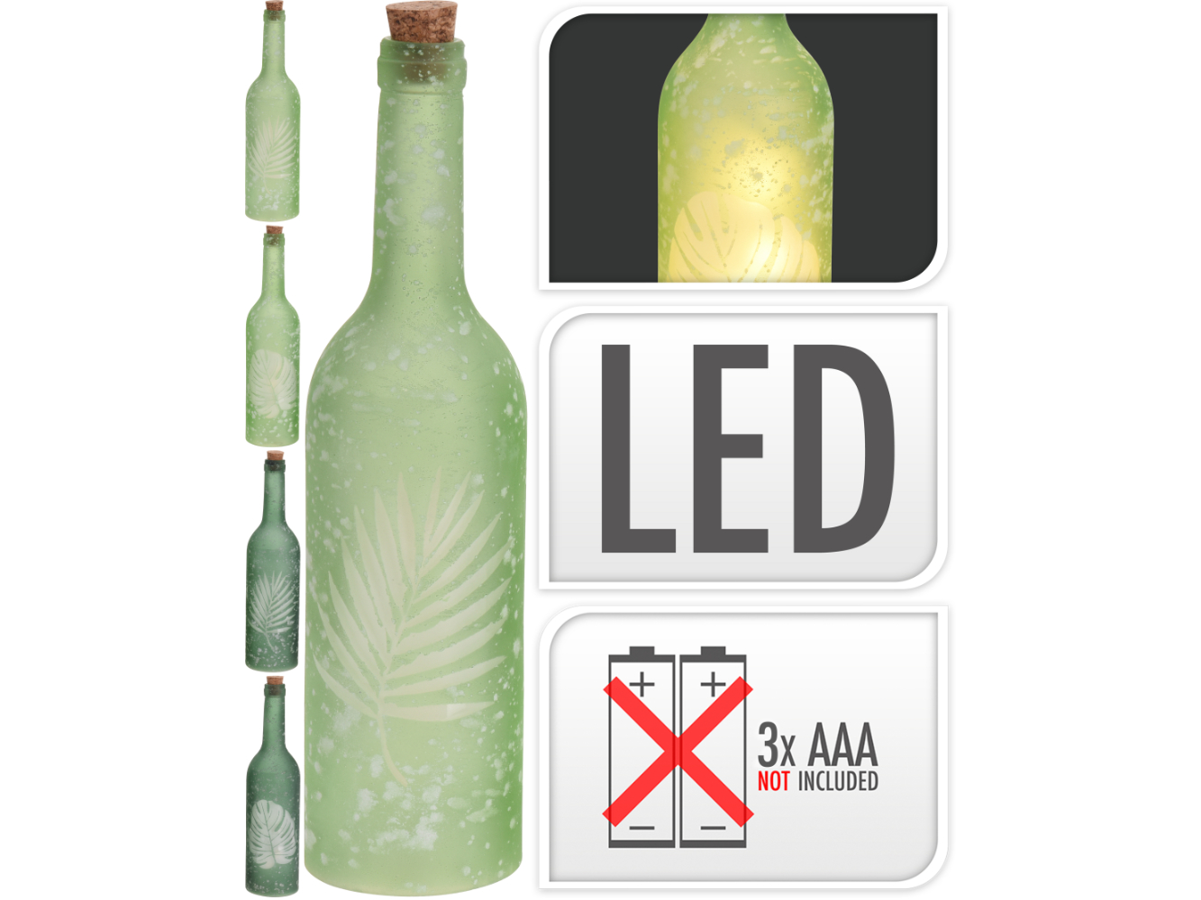 LED Deko Flasche m. 5 LED`s Botanic