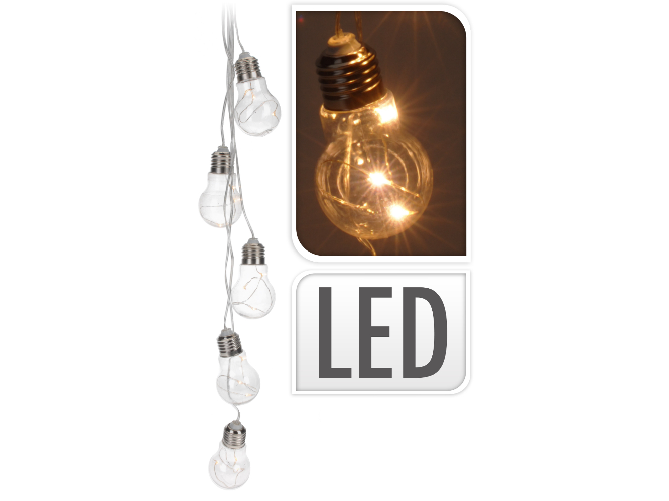 LED Glühbirne Lichterkette zum hängen, warm-weiß, 15 LED, 5 Glühbirnen