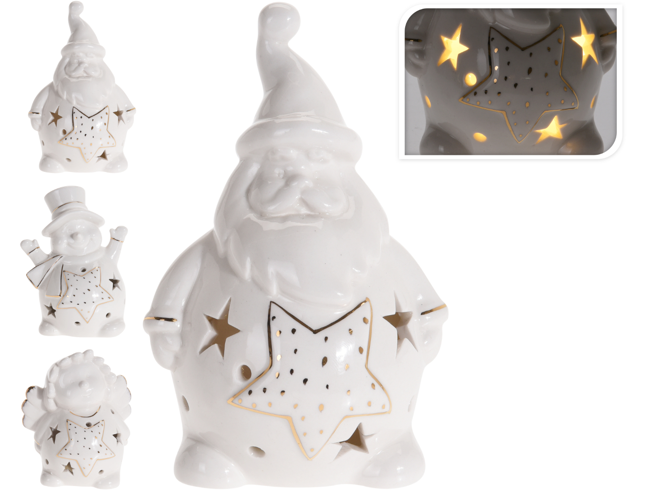 Deko Figur Porzellan Weihnachten mit LED warmweiß