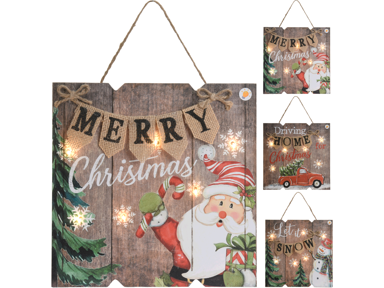 LED Holz Bild, Leinwand Merry Christmas mit 6 Micro LED`s