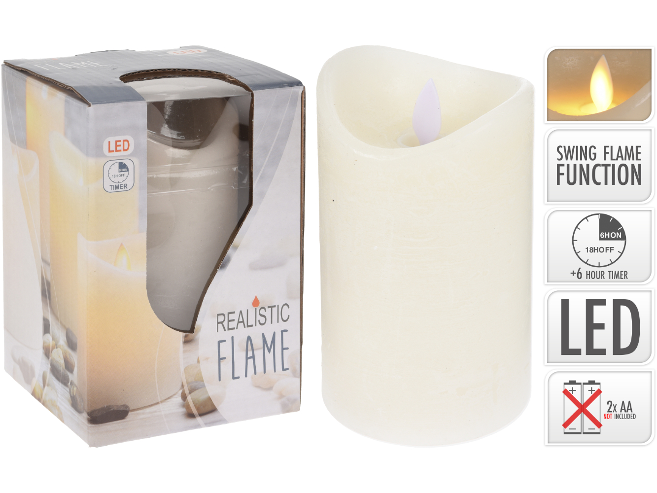 LED Echtwachs Kerze elfenbein mit Wackel-Effekt & TIMER, warmweiß