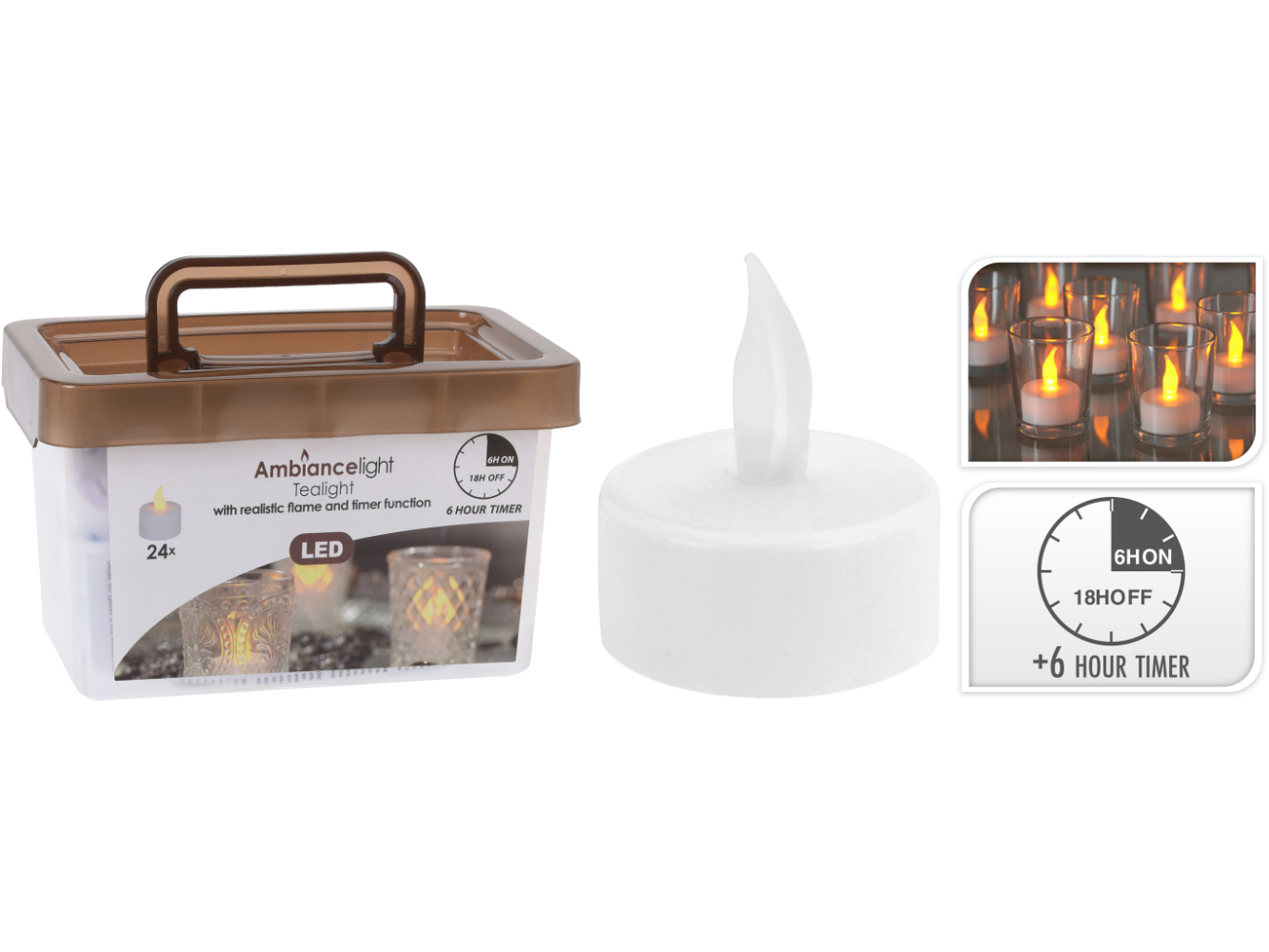 LED Teelichter mit TIMER & Flacker-Effekt, 24er Set in einer Box