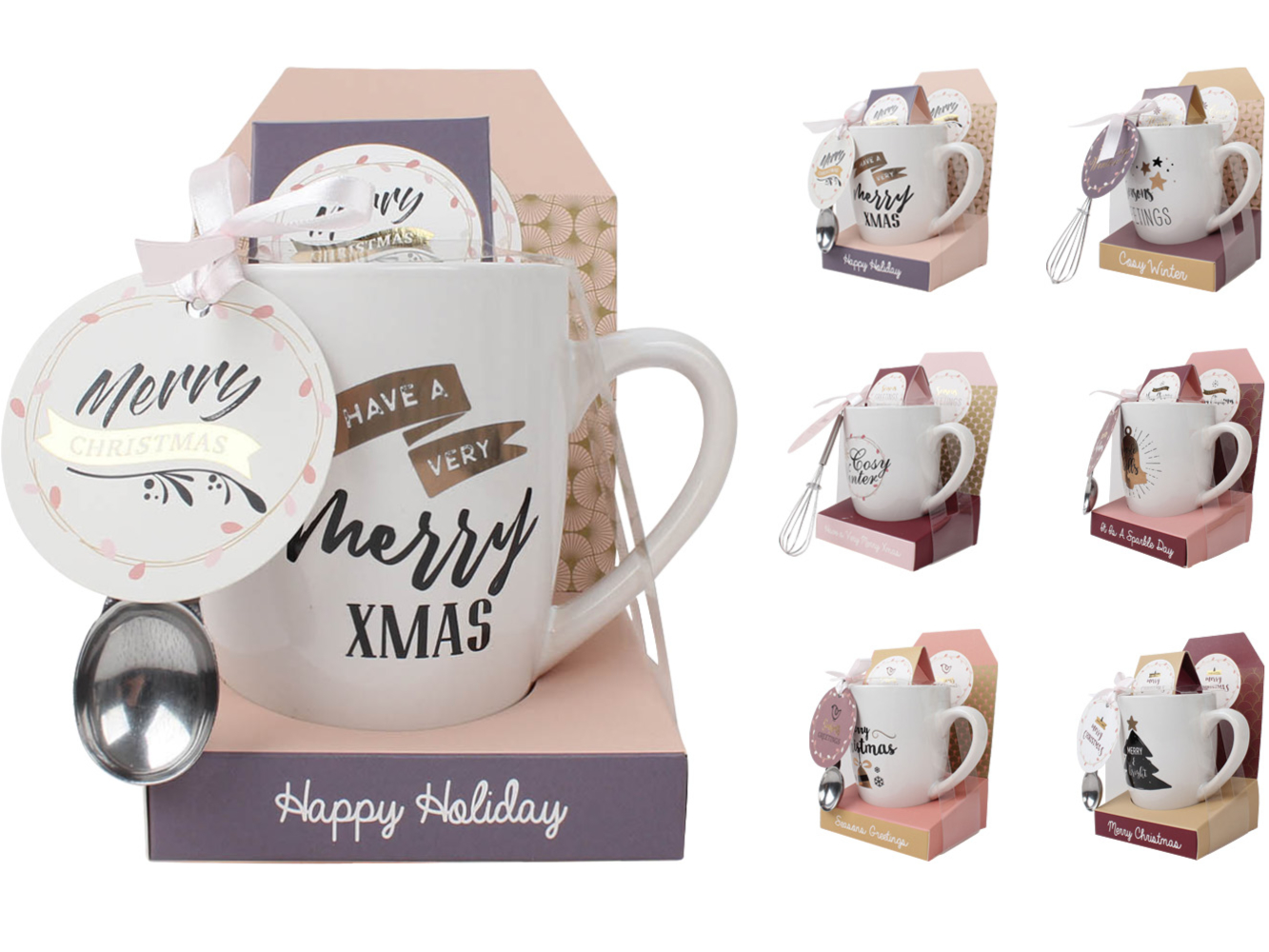 Geschenk-Set Tasse mit Tee/Schokolade & Löffel Merry Christmas