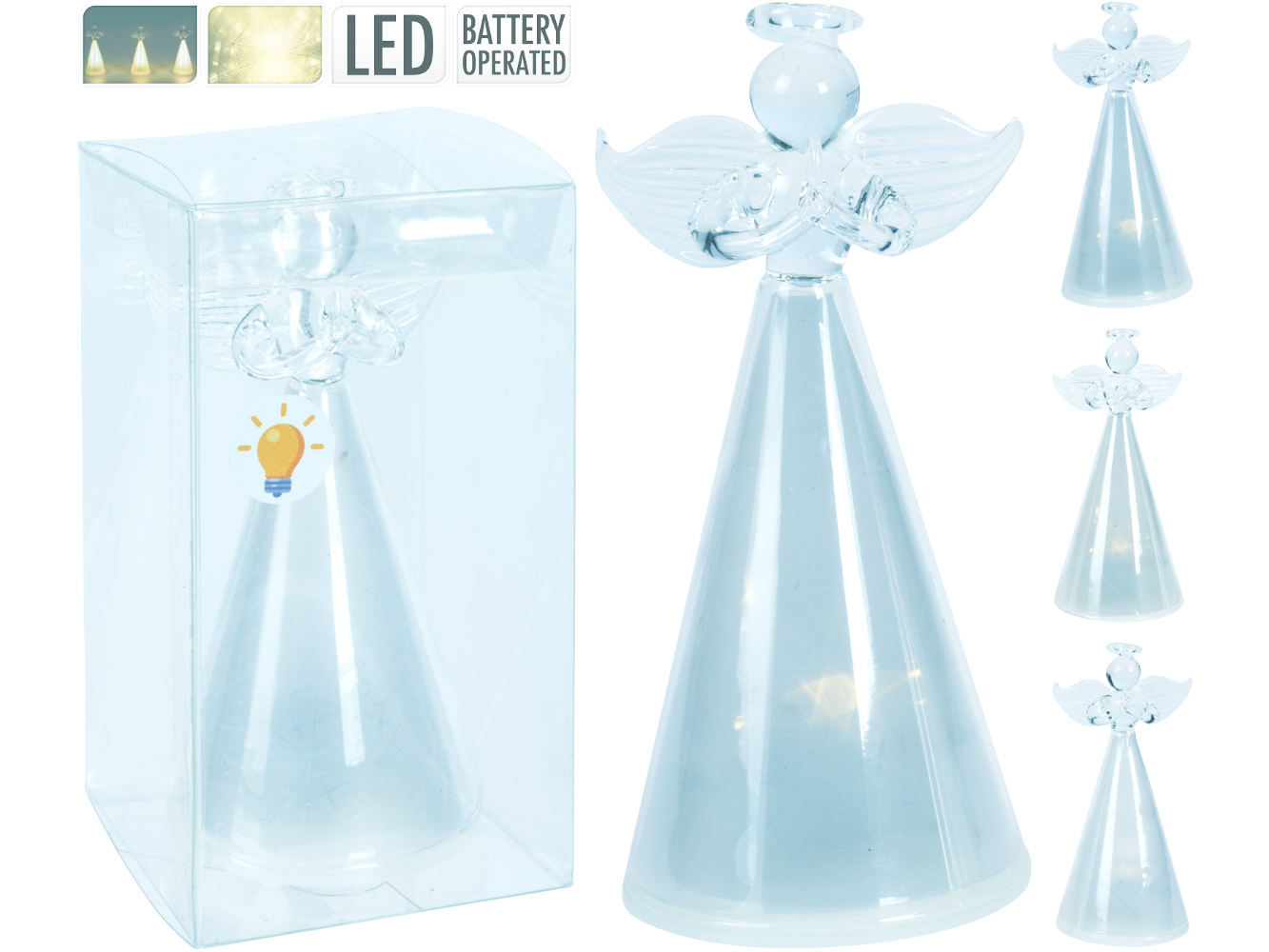 LED Deko Figuren Engel Glas, warm-weiß
