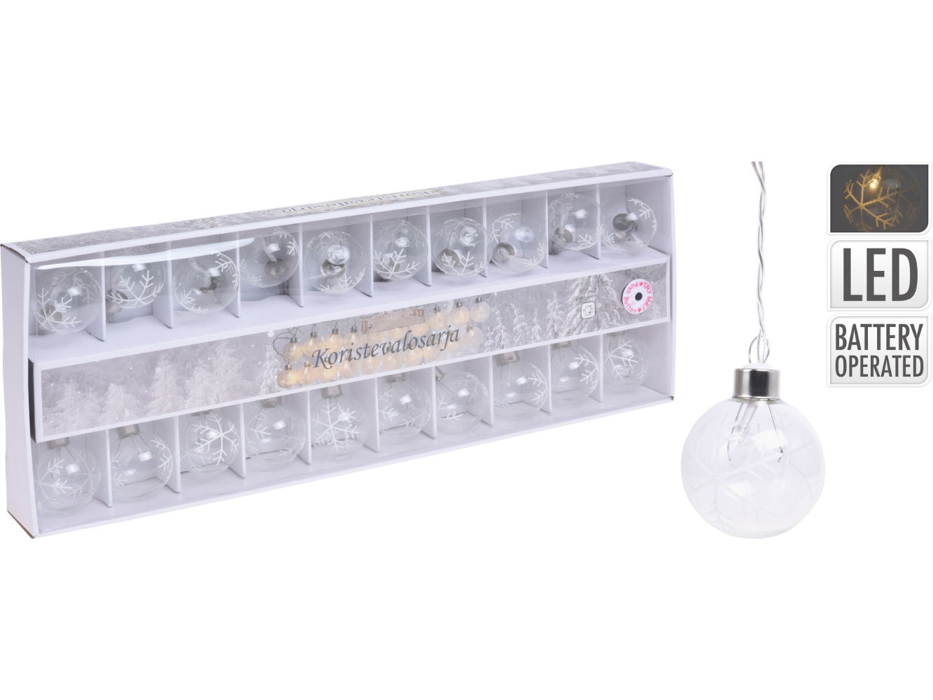 LED Weihnachtsbaumkugel 20er Set 5 cm, warm-weiß