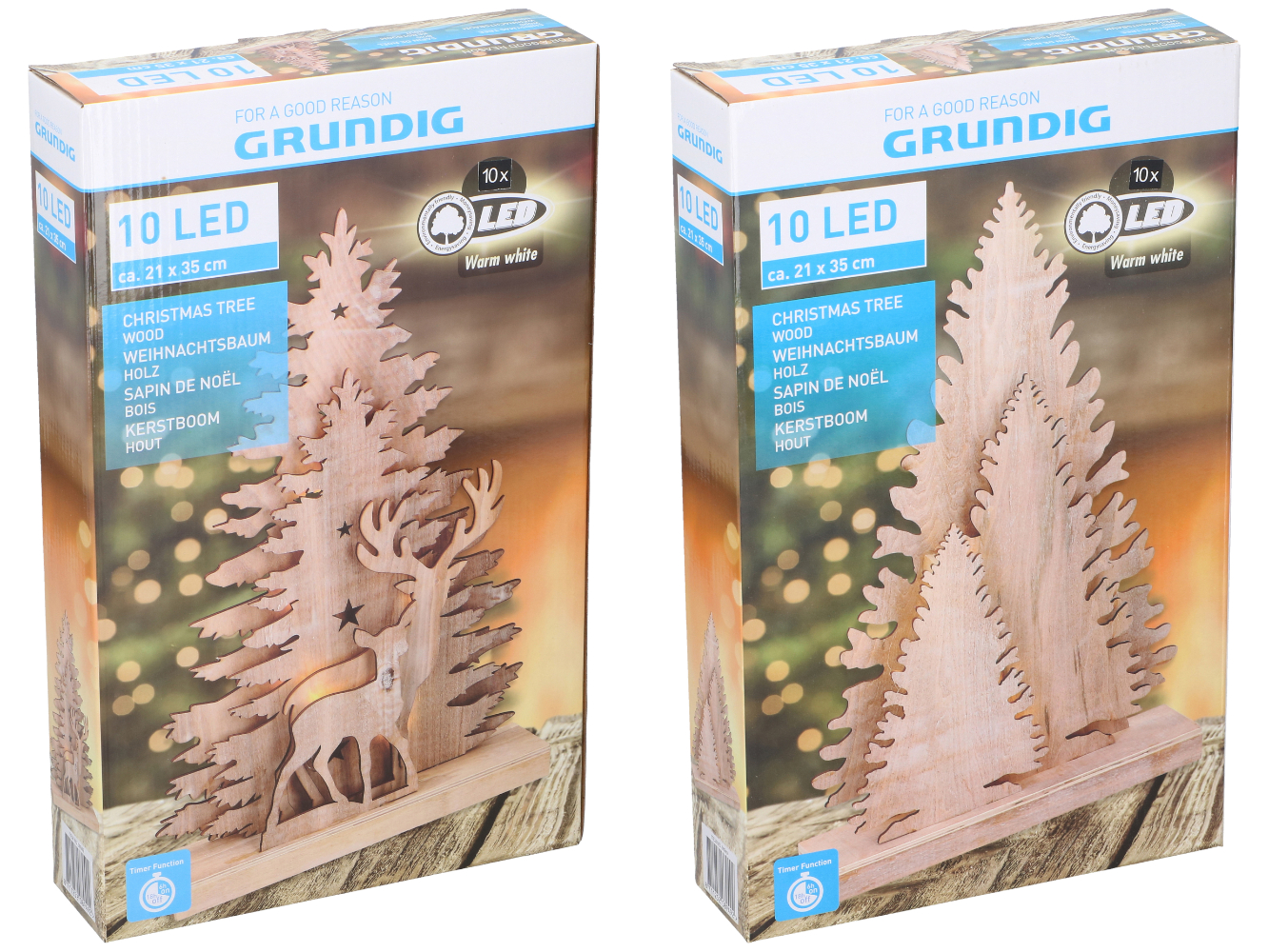 LED Deko Baum Holz, warmweißes Licht, 10 LED mit TIMER