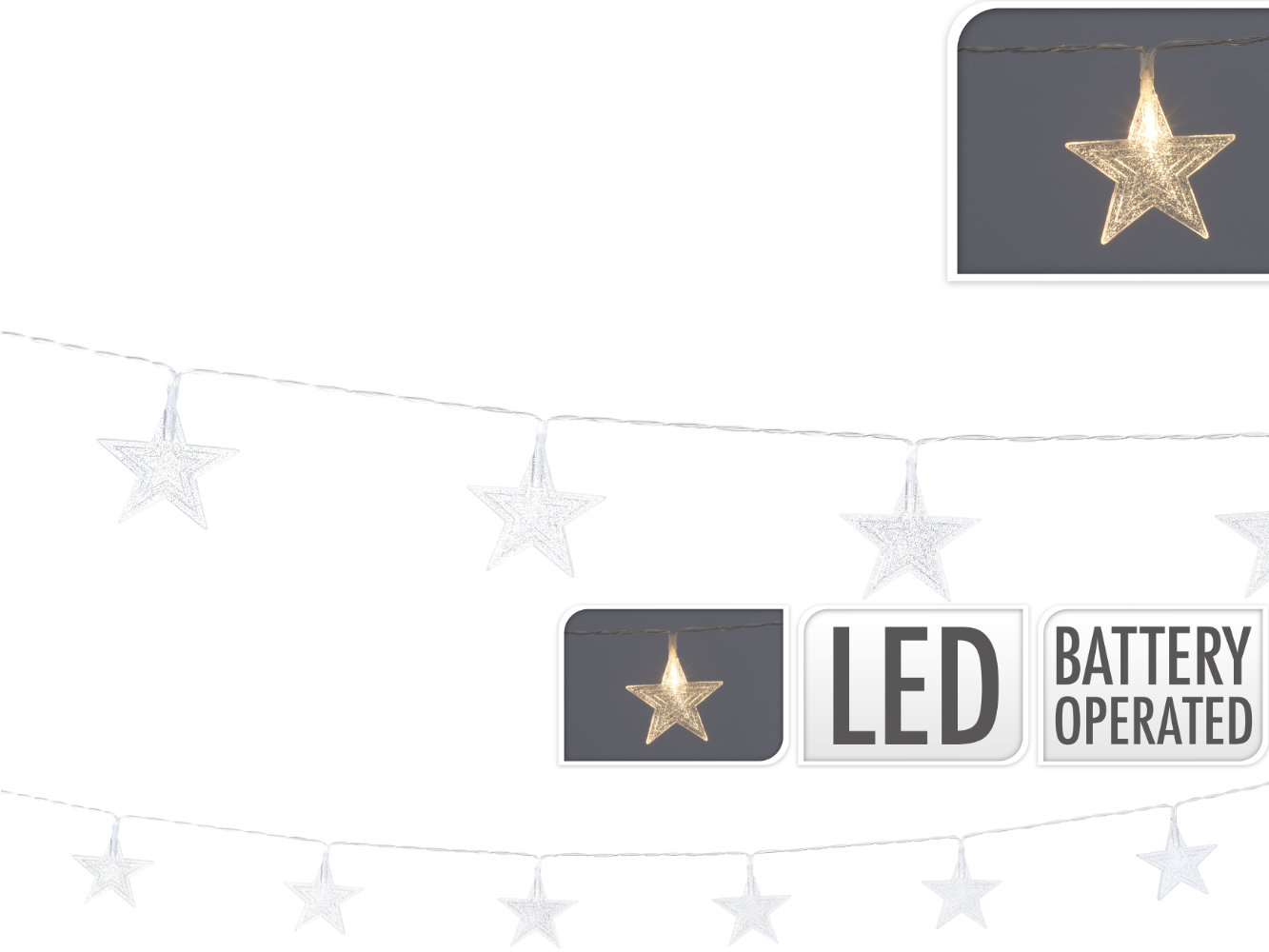 Lichterkette 10 LED Sterne 6x6 cm, warm-weiß für Innen