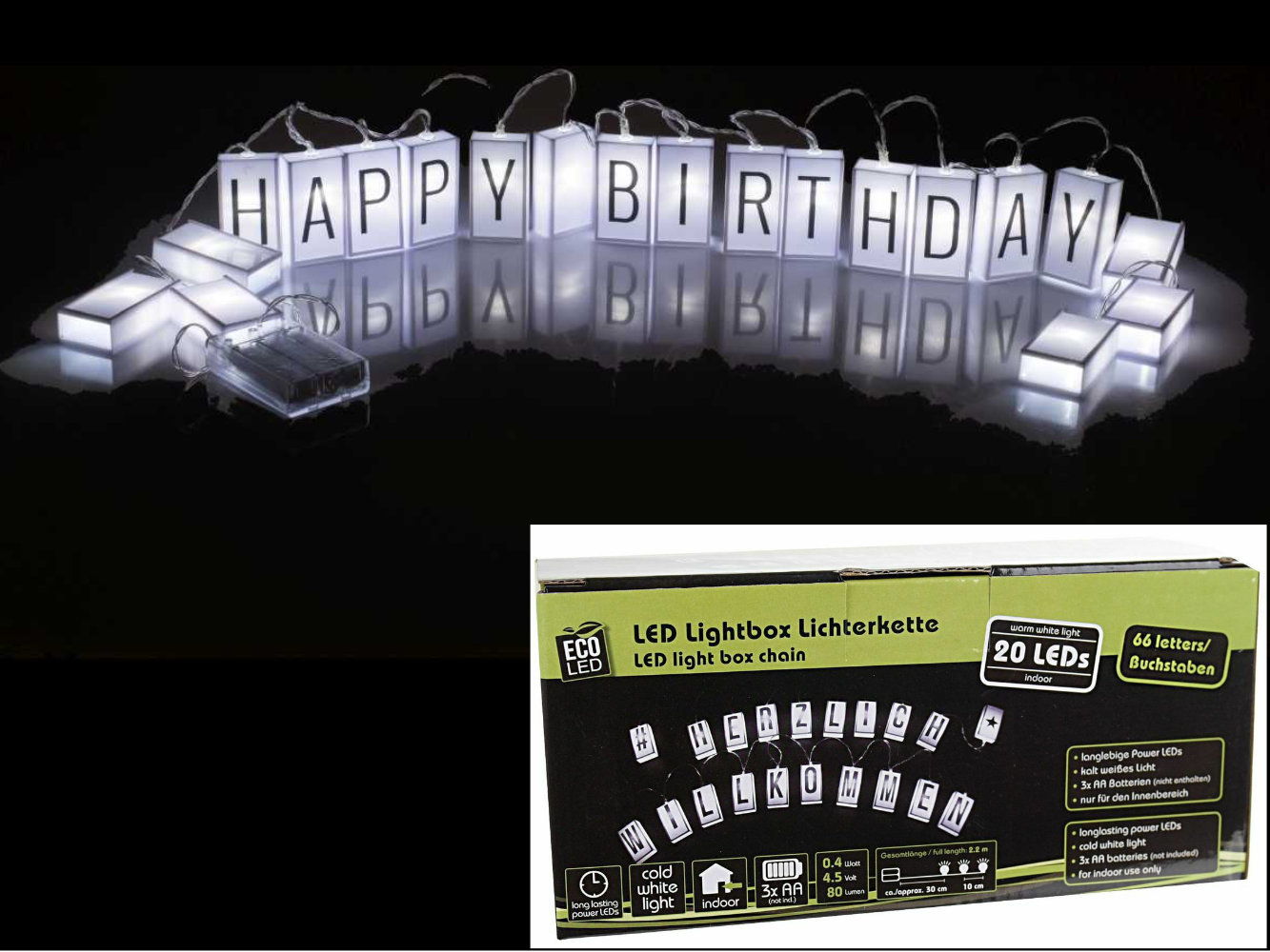 LED Lichterkette Lightbox mit 66 Buchstaben & 20 LED