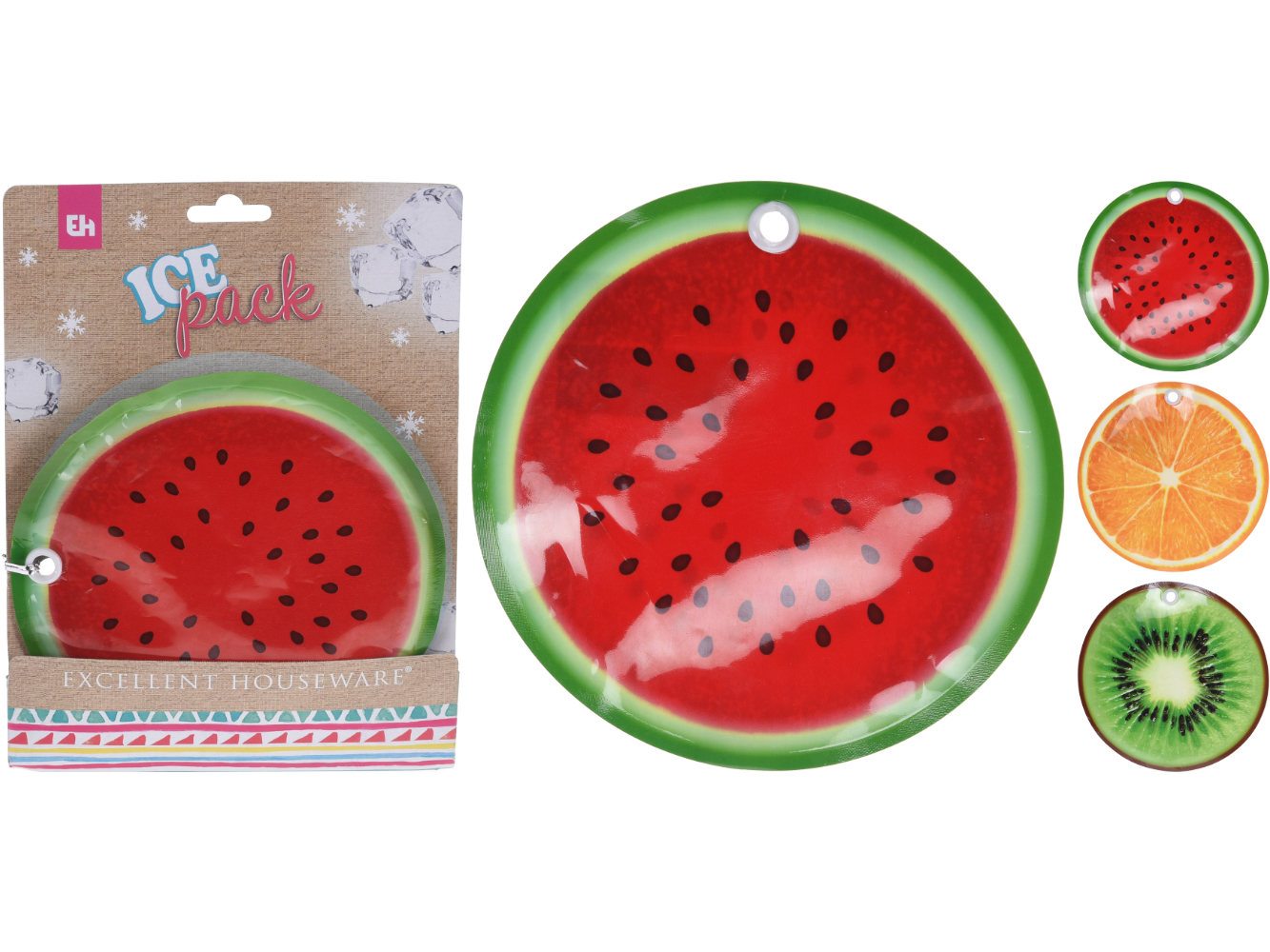 Kühlakku, Ice-Pack mit Gel, Melone, Kiwi, Orange