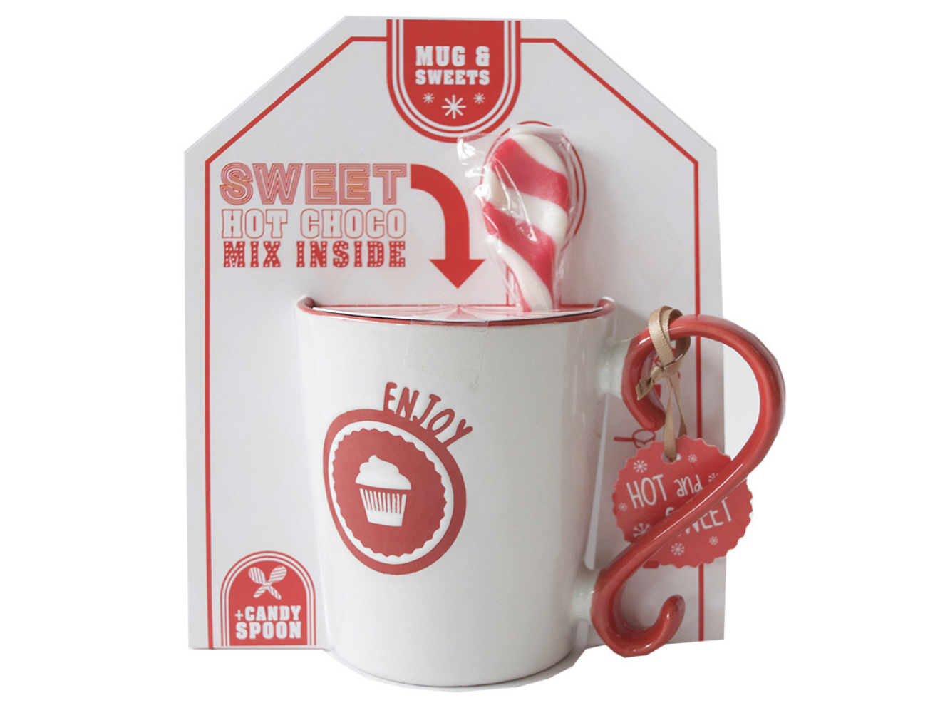 Geschenk-Set Tasse mit heißer Schokolade, Zuckerstange