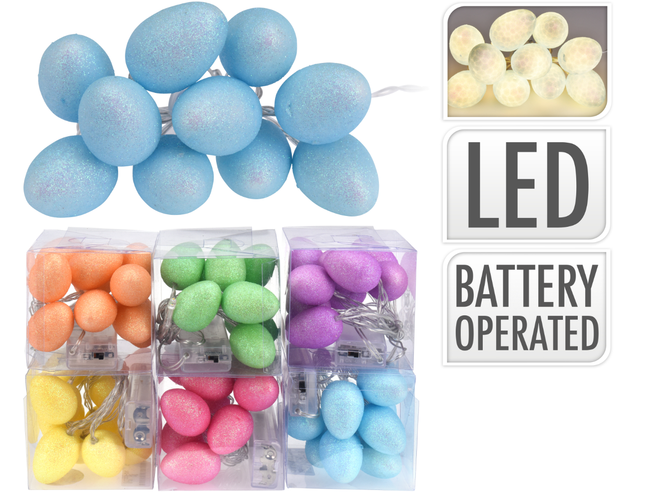 LED Ostereier Kunststoff mit Glitter-Effekt, 10 Eier