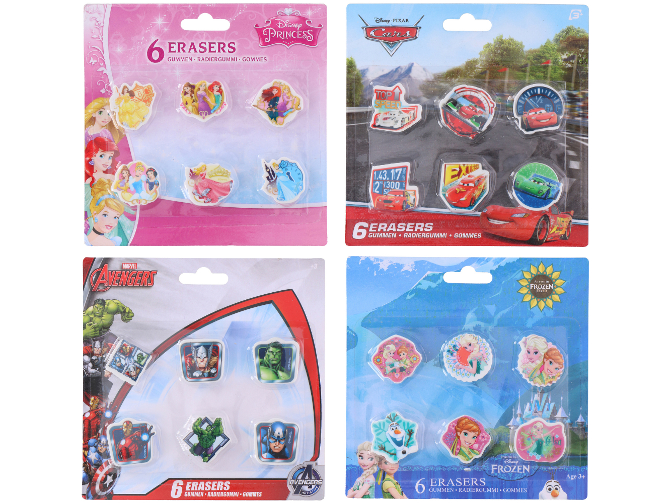 Radierer, Radiergummi DISNEY PRINCESS, CARS, AVANGERS, ARIEL