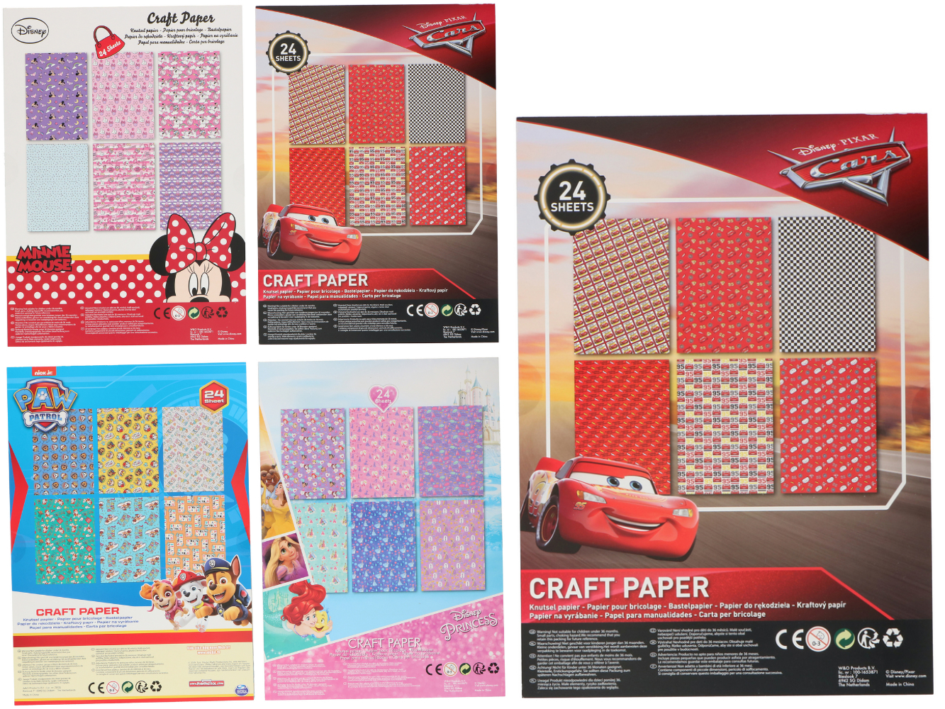 Bastelpapier DISNEY MINNIE MOUSE, CARS, PAW PATROL, ARIEL