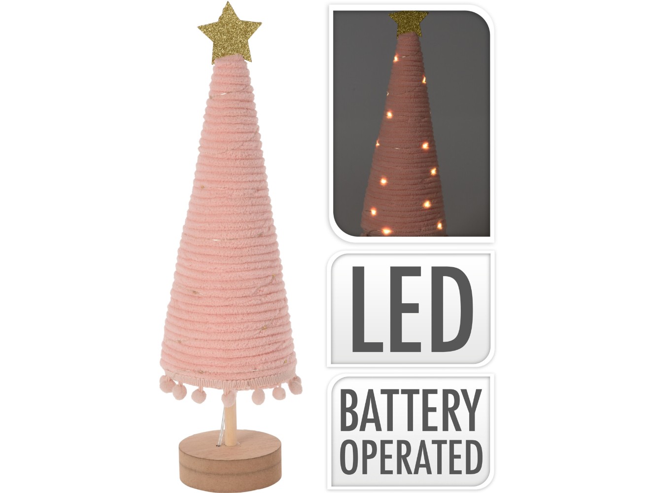 LED Deko Weihnachtsbaum aus Wolle mit Holzfuss rosé