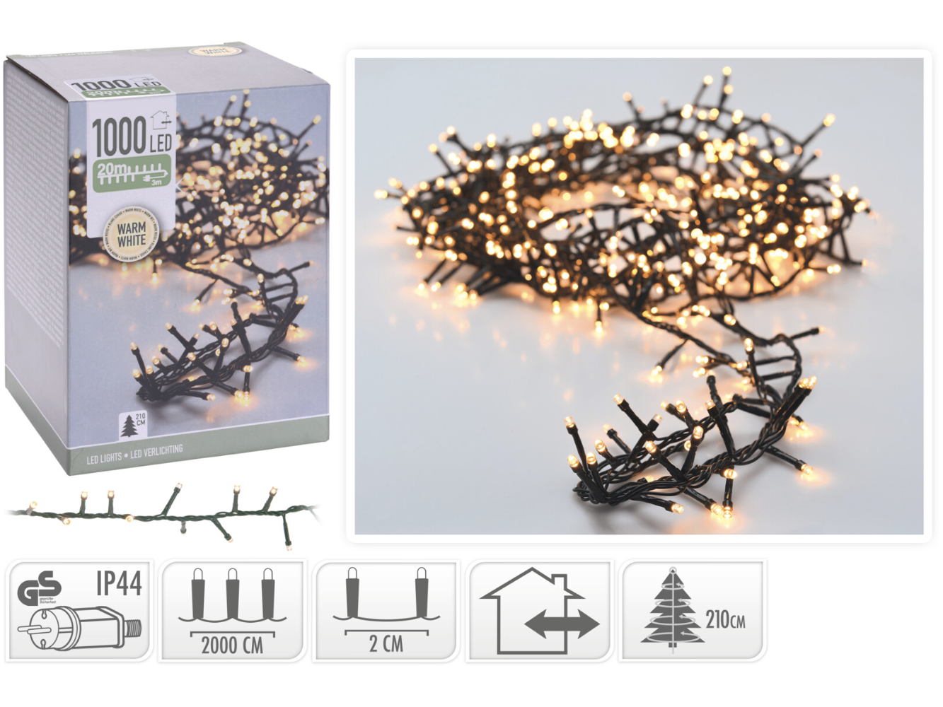 Micro-Cluster Lichterkette warmweiß für Aussen, 1.000 LED