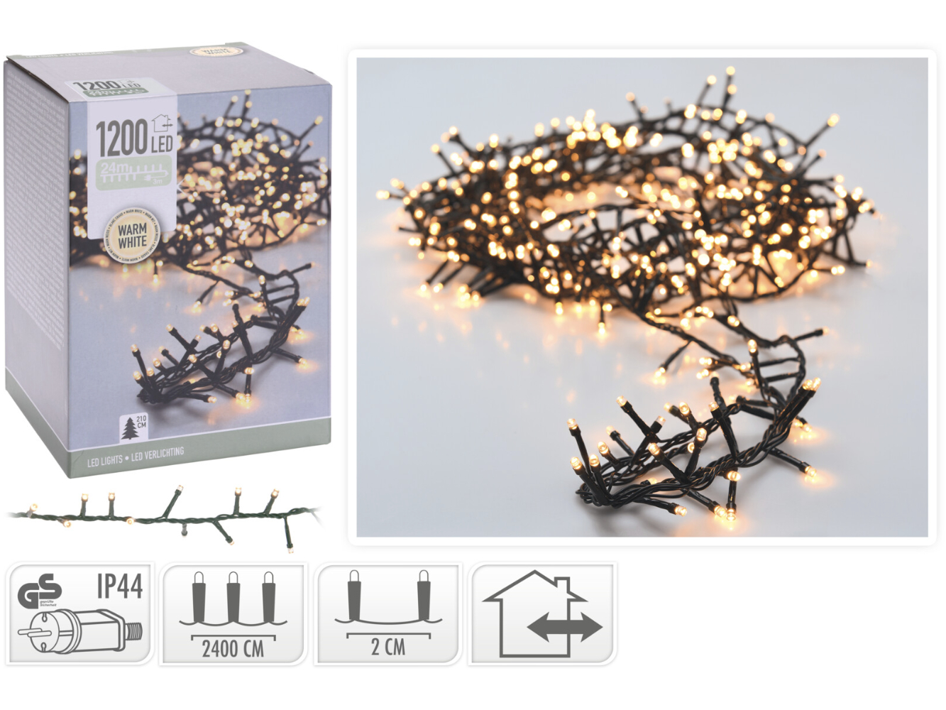 Micro-Cluster Lichterkette warmweiß für Aussen, 1.200 LED