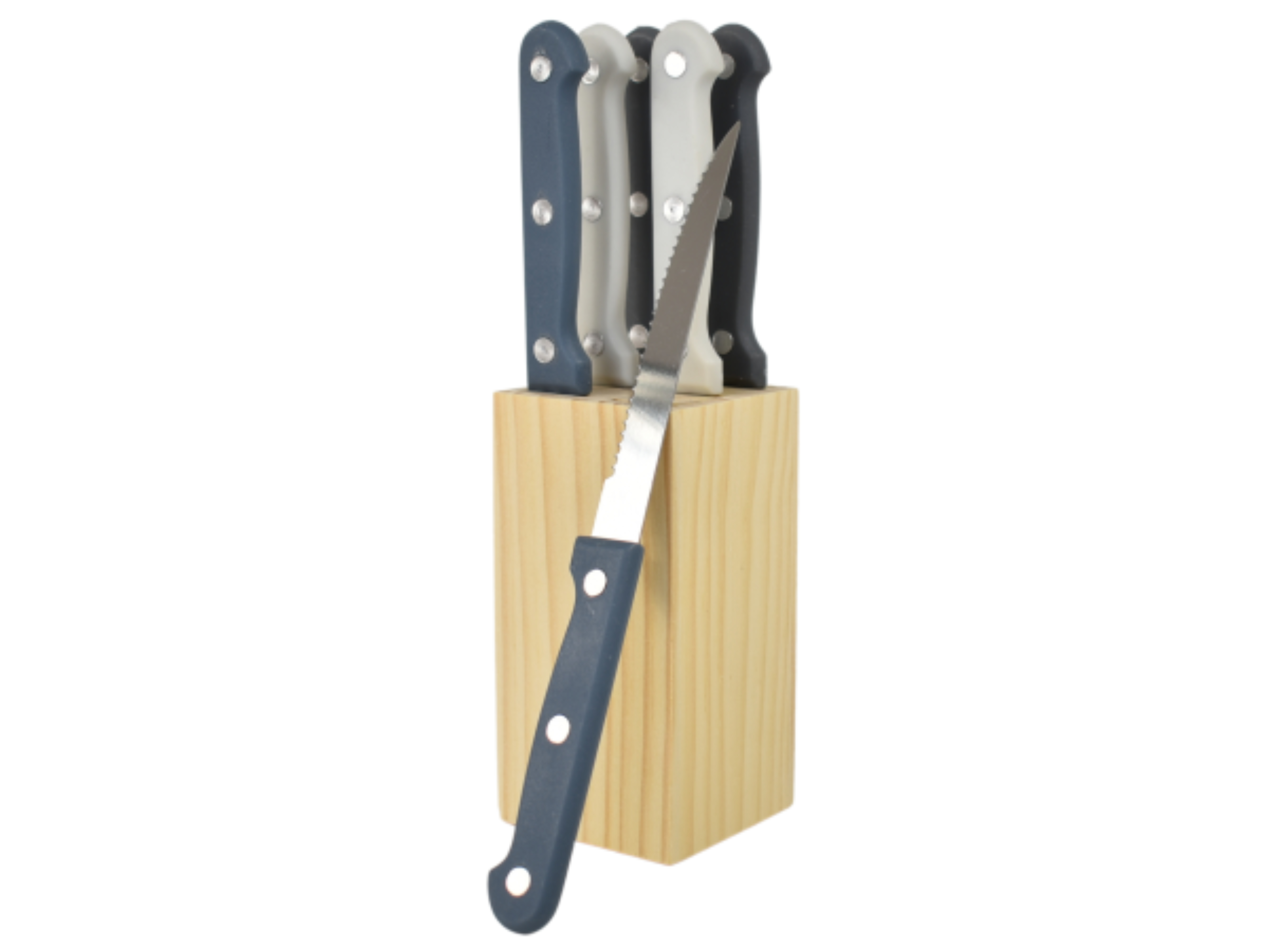 Steakmesser Set mit Holzblock, Küchenmesser, 6-tlg. + Block