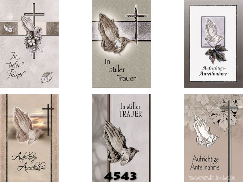 Trauerkarte betende Hände mit Silberprägung