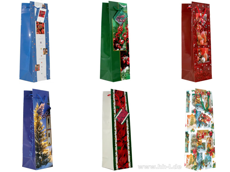 Geschenkbeutel Flasche (100x89x330 mm) Weihnachten