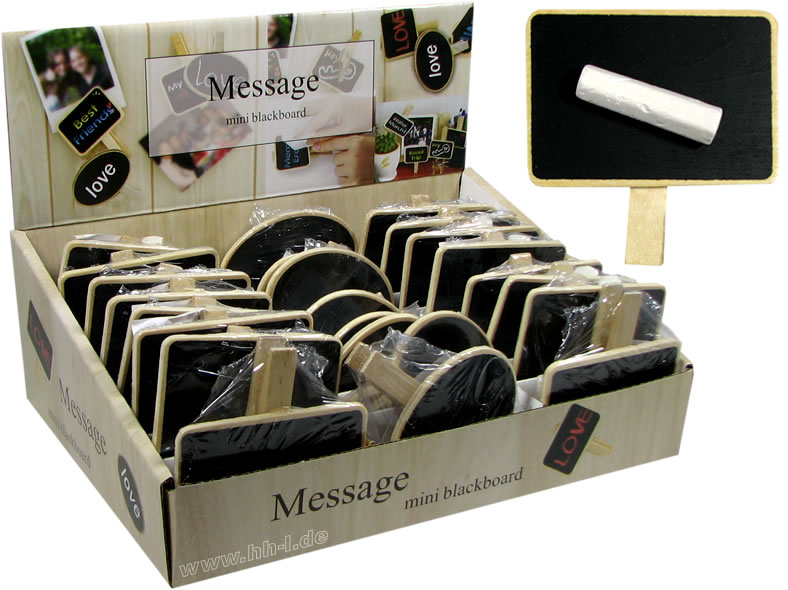 Notiztafel mit Holzklammer und Kreide, 7x7 cm