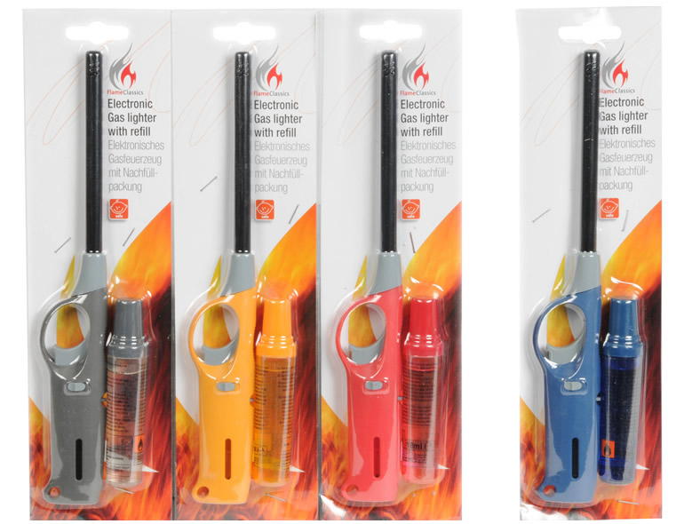 Gasanzünder 27cm + 18ml Gas 4 Farben sortiert
