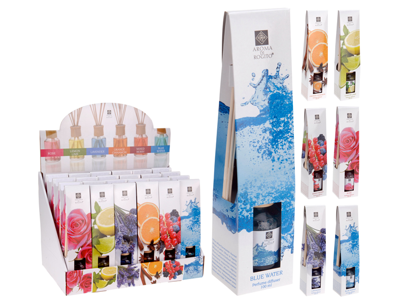 Raumduft 100 ml mit 8 Holzstäbchen 6fach sortiert