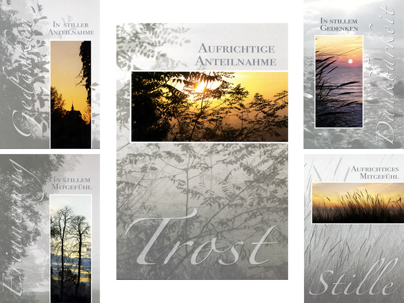 Trauerkarte mit Landschaftsmotiven