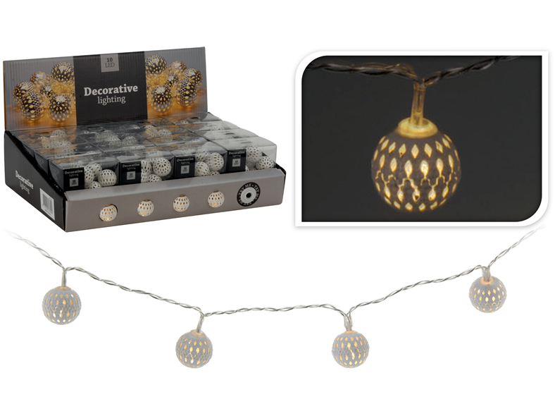 LED Lichterkette mit 10 LED, weiße Kugeln