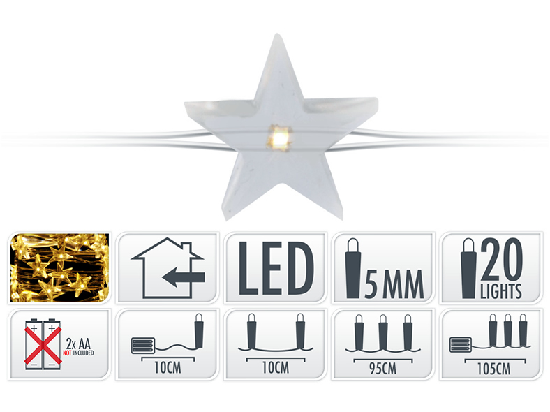 LED Lichterdraht Beleuchtung mit Stern 20 LED, warmes weiß