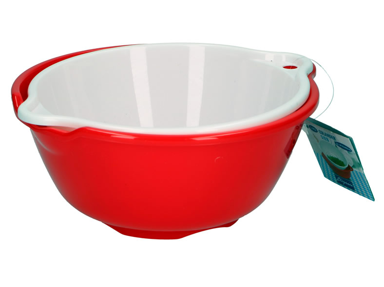 Schüssel rot mit Abtropfsieb weiß, 2er Set