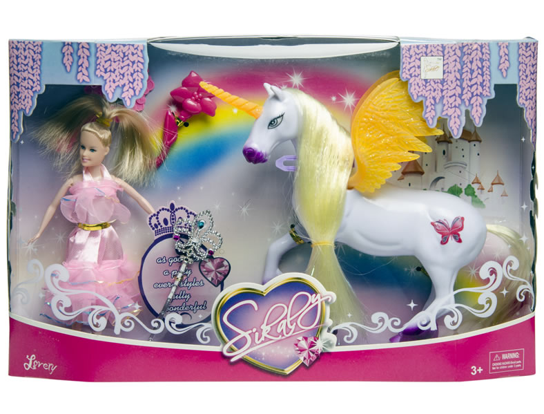 Puppe mit Einhorn im Sichtkarton