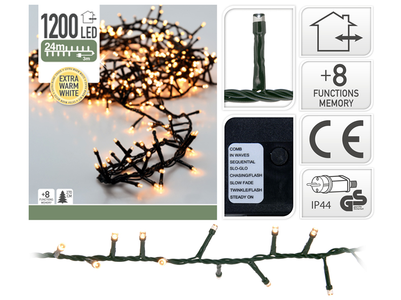 Micro-Cluster Lichterkette extra warmweiß für Aussen, 1200 LED