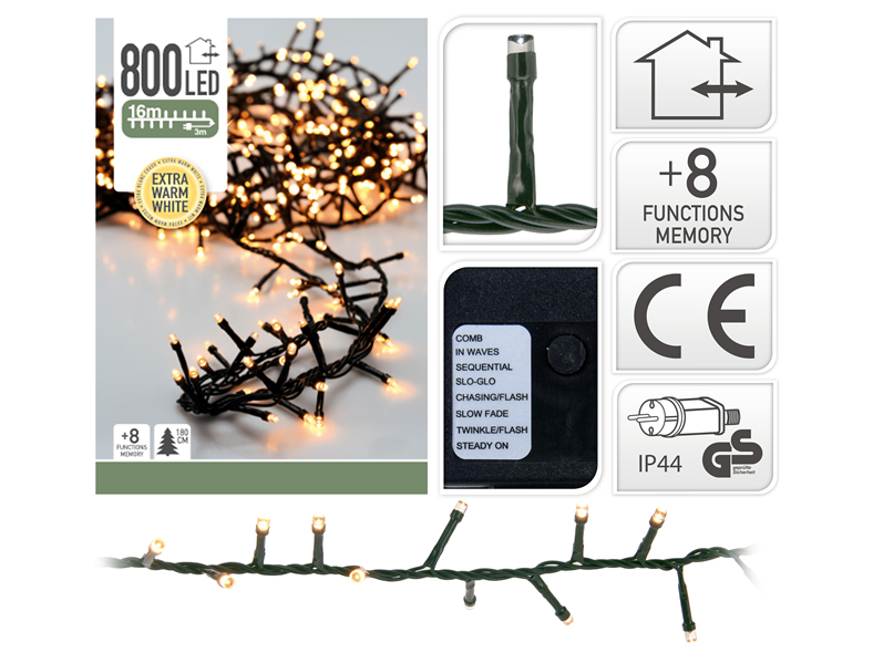 Cluster Lichterkette warmweiß für Aussen, 800 LED