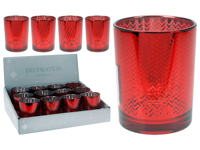Teelichterhalter Glas rot, 4 fach sortiert