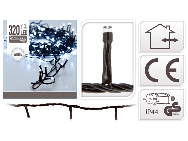 Lichterkette 320 LED, weißes Licht für aussen